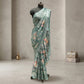 Blue georgette floral print with self weaving thread work