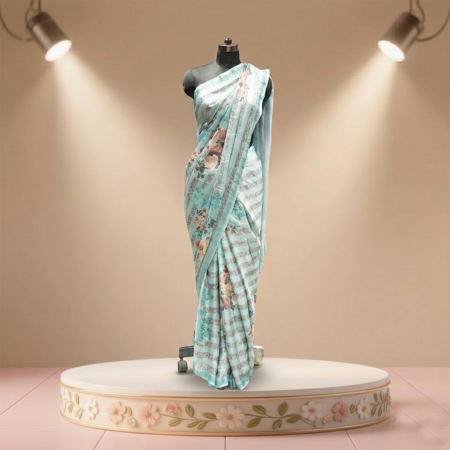 Blue crepe floral saree
