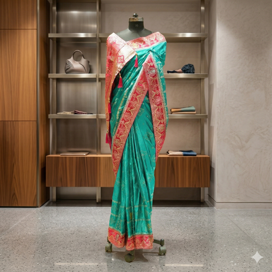 Turquoise Blue Zari  Saree