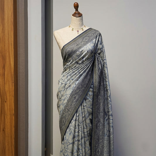 Chiffon Crepe Blue floral Saree