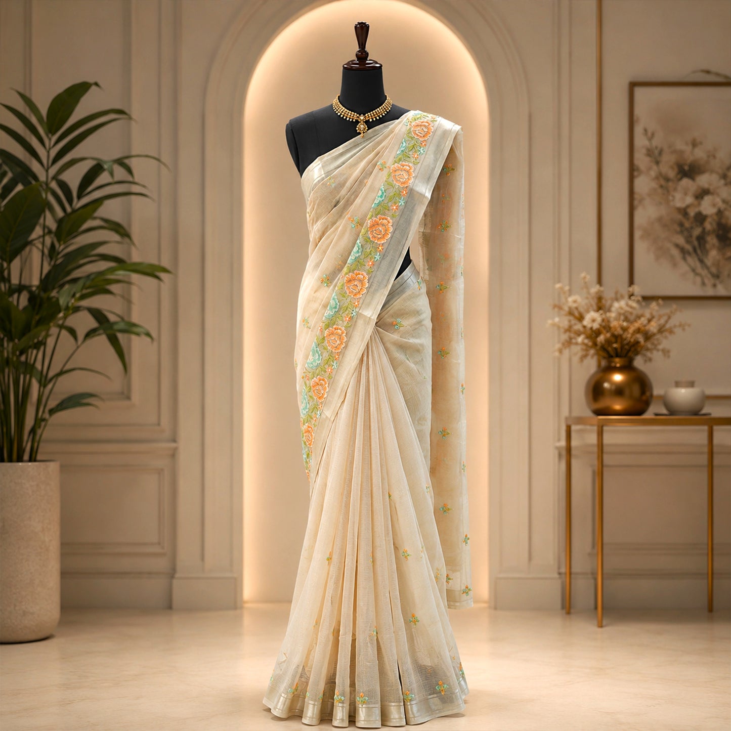 Chikoo cotton linen saree