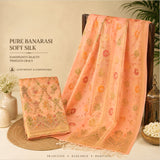 Peach Orange Banarasi Silk Fabric