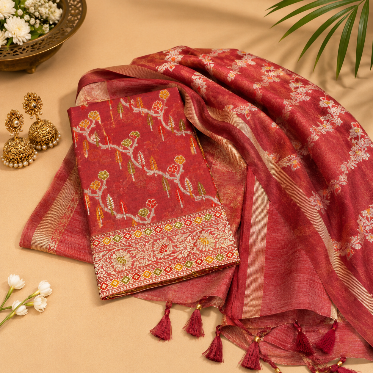 Maroon Pink / Plum Cotton Banarasi Silk Fabric