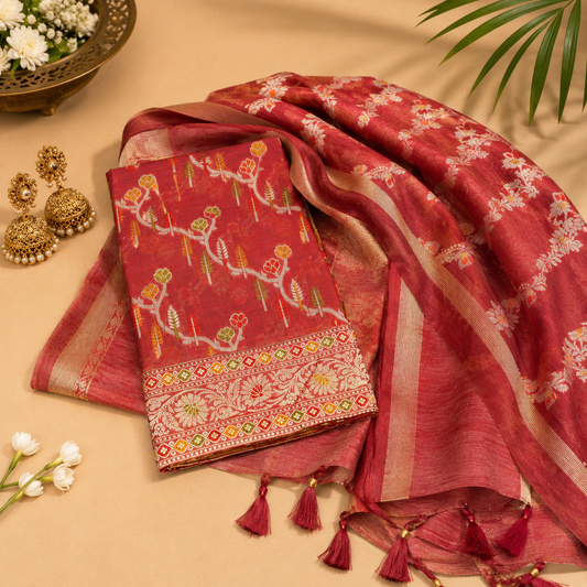Maroon Pink / Plum Cotton Banarasi Silk Fabric