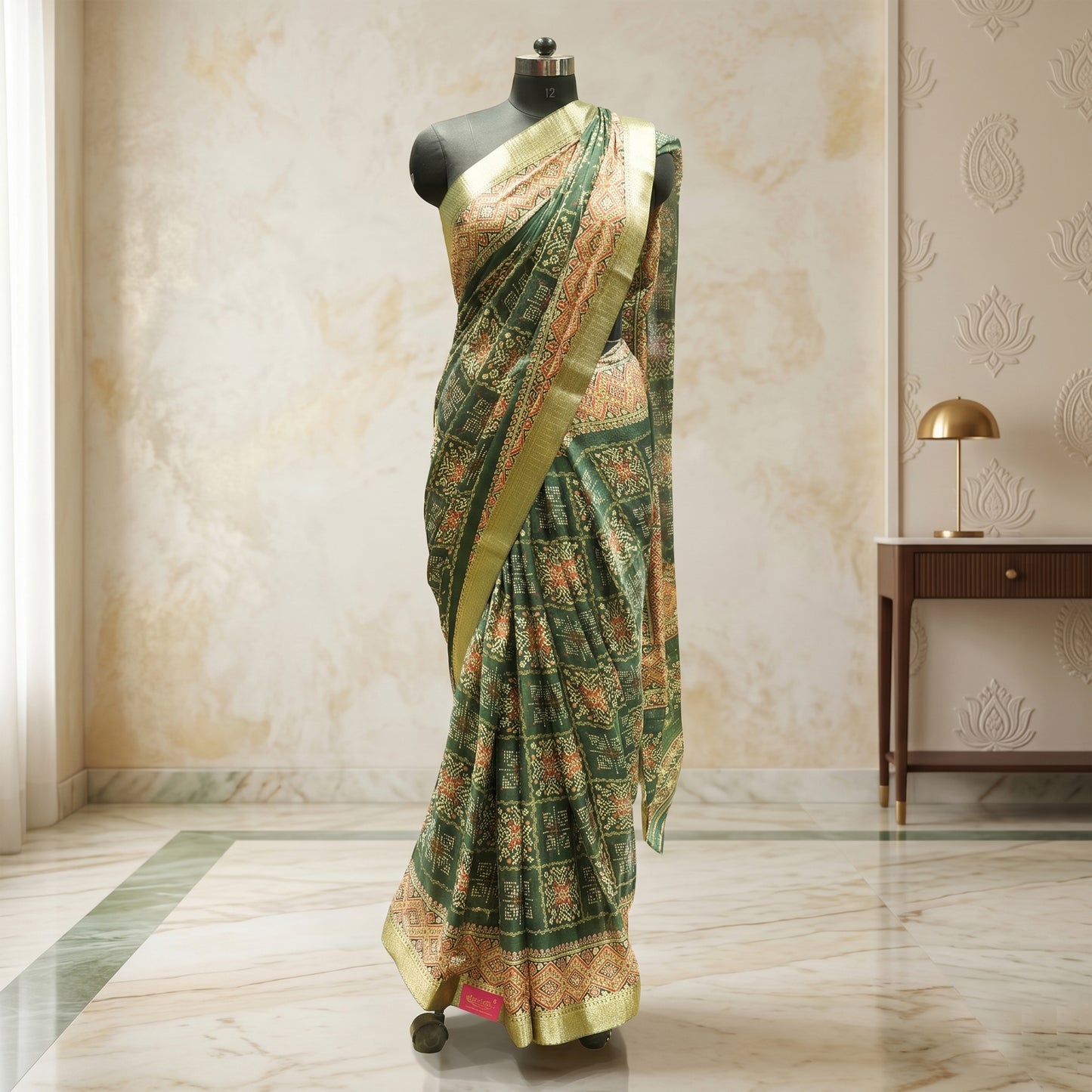 Green Georgette Bandhani Print Saree