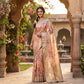 Brown multicolour floral work chiffon saree
