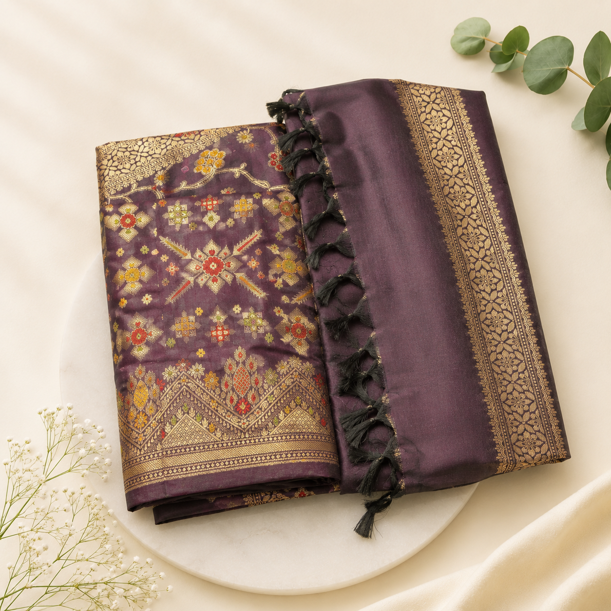 Dark Purple Banarasi Cotton Silk Fabric
