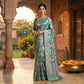 Blue georgette floral print with self weaving thread work