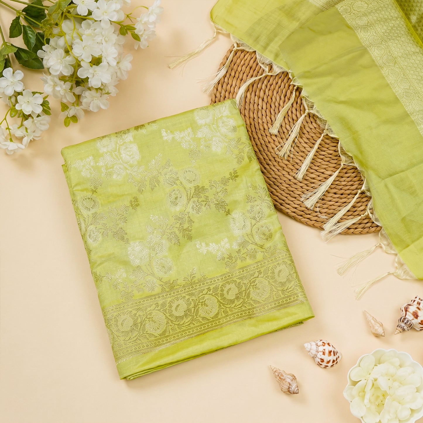 Light Green Banarasi Silk Fabric