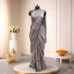Lilac Blue floral design saree with gold silver zari border