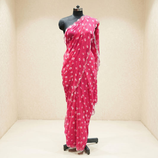 Pink georgette Bandhani Saree