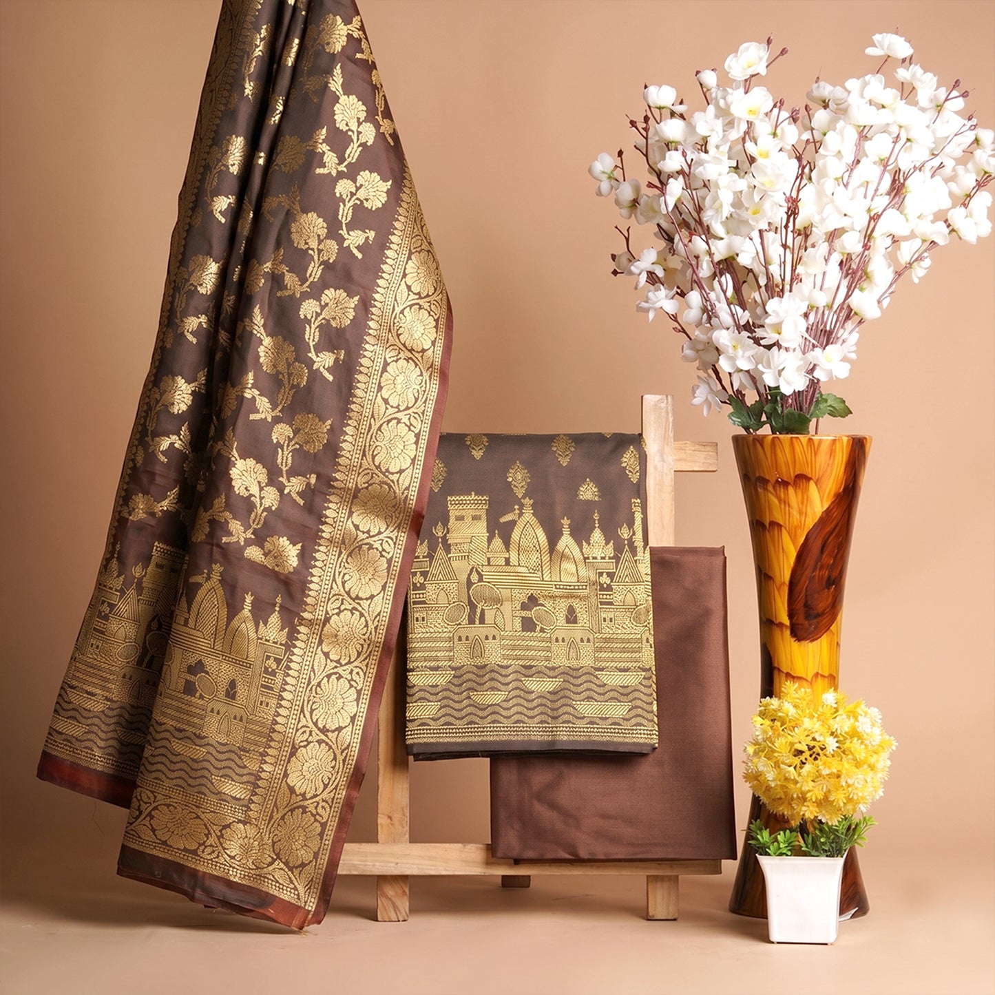 Dark Maroon Banarasi Silk Fabric