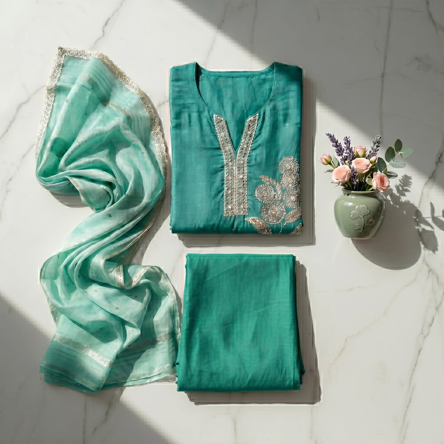 Teal Blue Soft Tissue 3-Piece Suit Fabric
