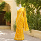Mustard yellow cotton linen saree with Block print