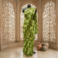 Green crepe saree with floral Print and swaroski border