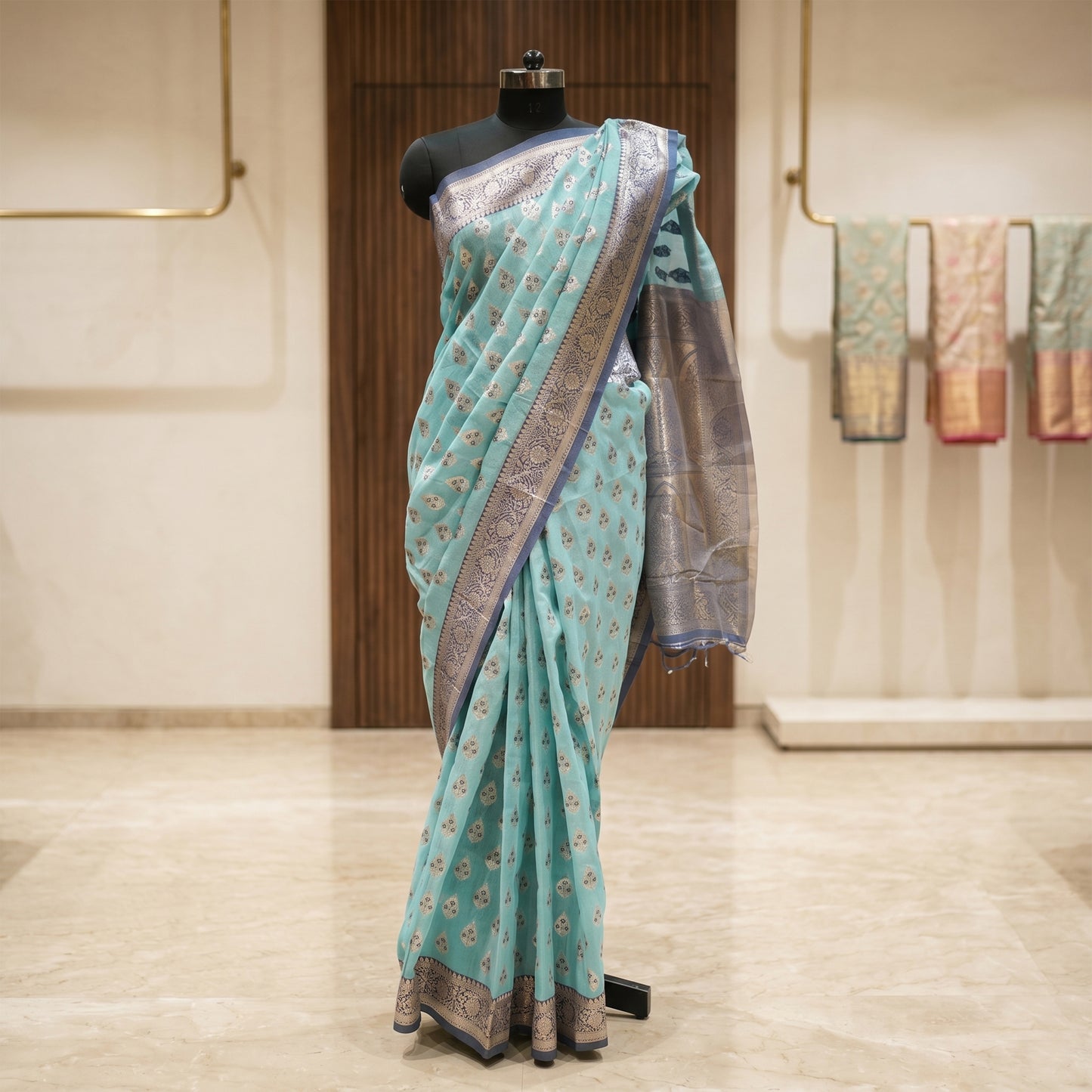 Sky blue cotton silk saree