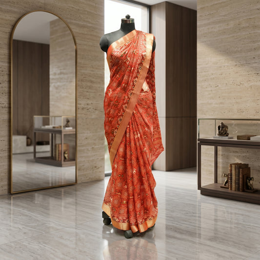 Red Bandej Georgette Saree