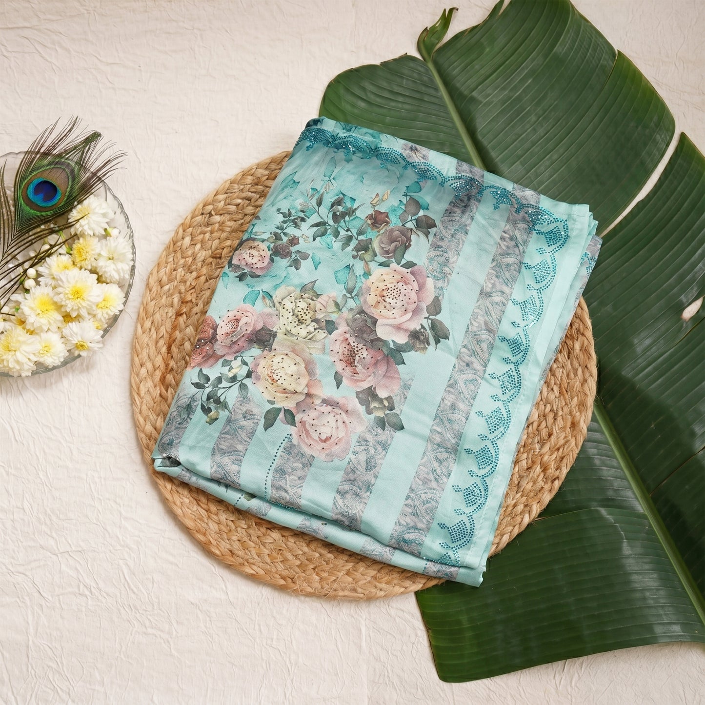 Blue crepe floral saree