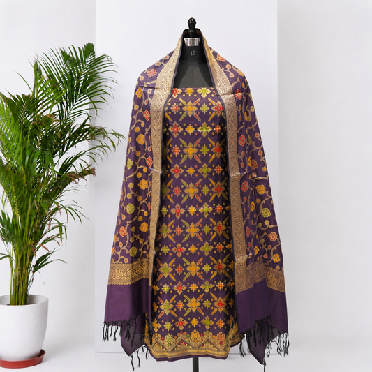 Dark Purple Banarasi Cotton Silk Fabric