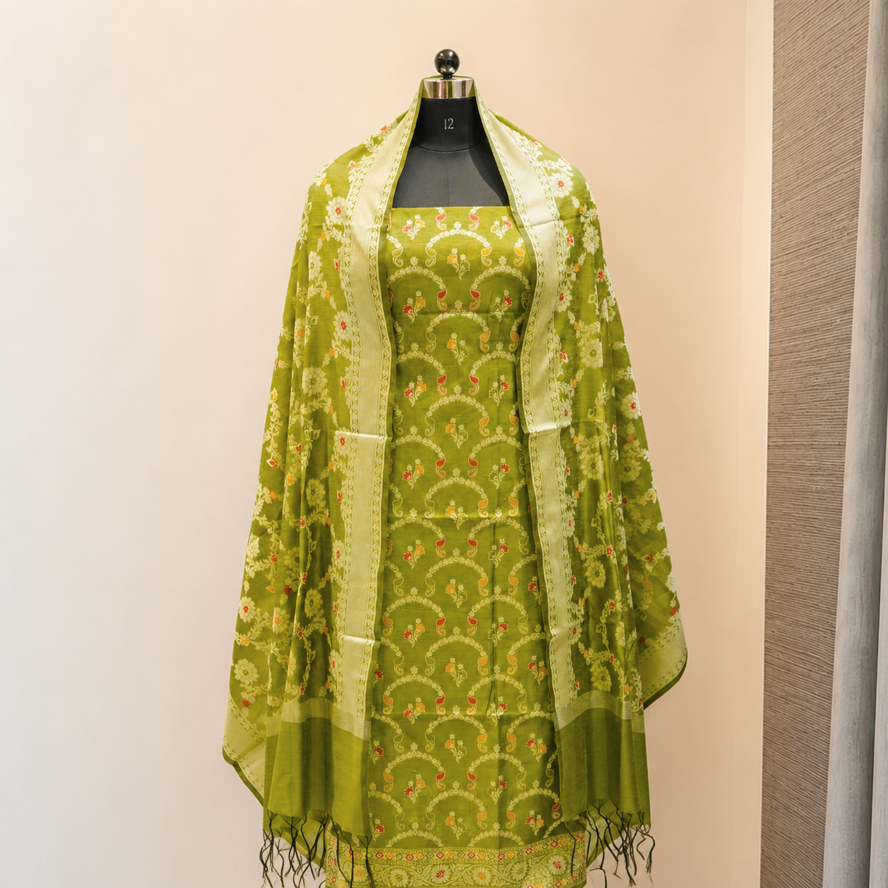 Green Banarasi Cotton Silk Fabric