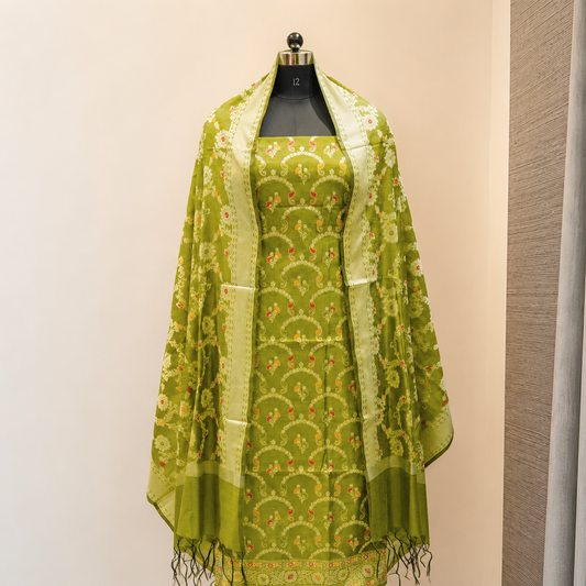 Green Banarasi Cotton Silk Fabric