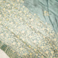 Blue Crepe Saree with Floral Design & Gold Zari Work