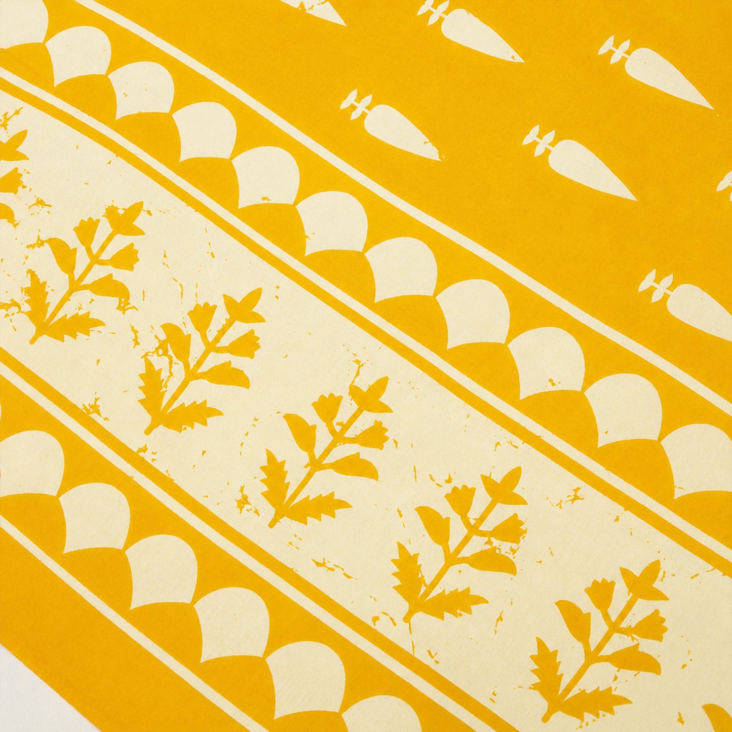 Mustard yellow cotton linen saree with Block print