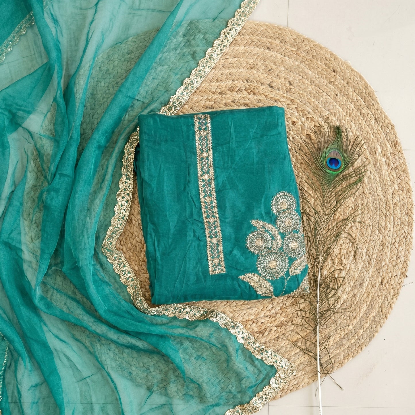 Teal Blue Soft Tissue 3-Piece Suit Fabric