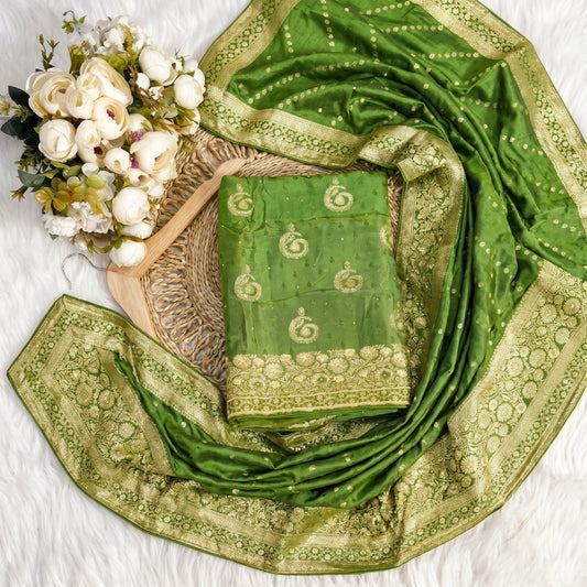 Green Matka Silk 3-Piece Suit Fabric