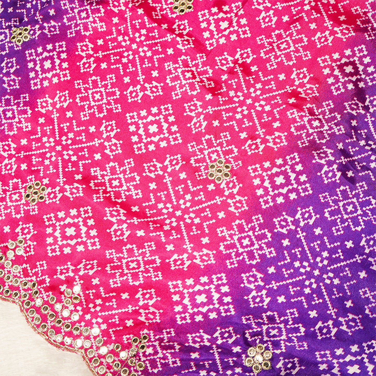 Blue Pink Bandhani Design Italian Crepe Saree