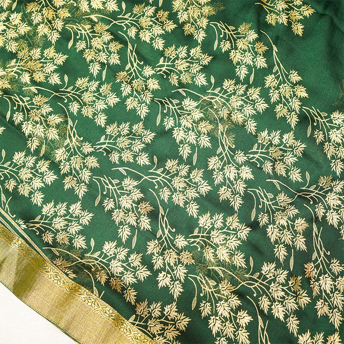Green Floral Zari Work Chiffon Crepe Saree