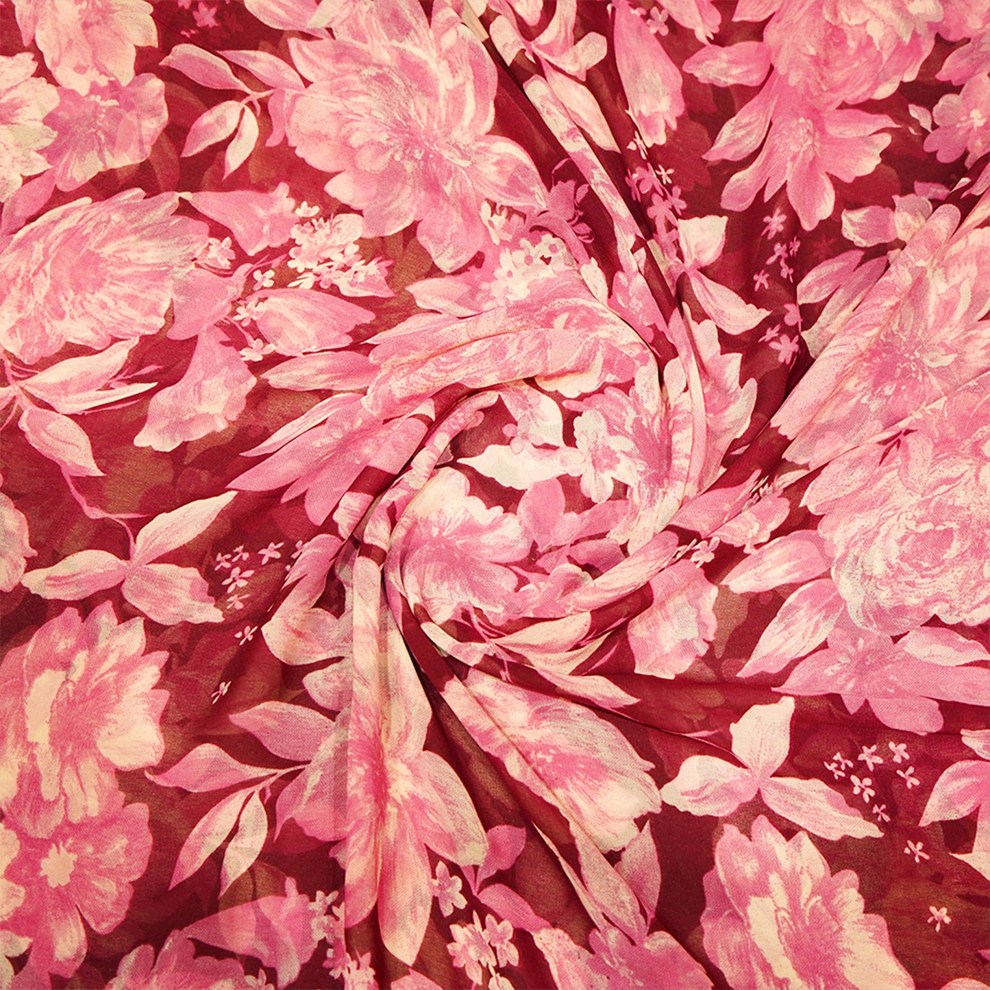 Wine Colour Crepe Saree with floral print