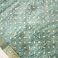 Blue Crepe Saree with Floral Design & Gold Zari Work