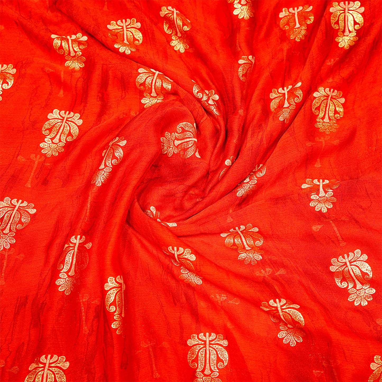 Red Floral Gold Zari Work Chiffon Crepe Saree
