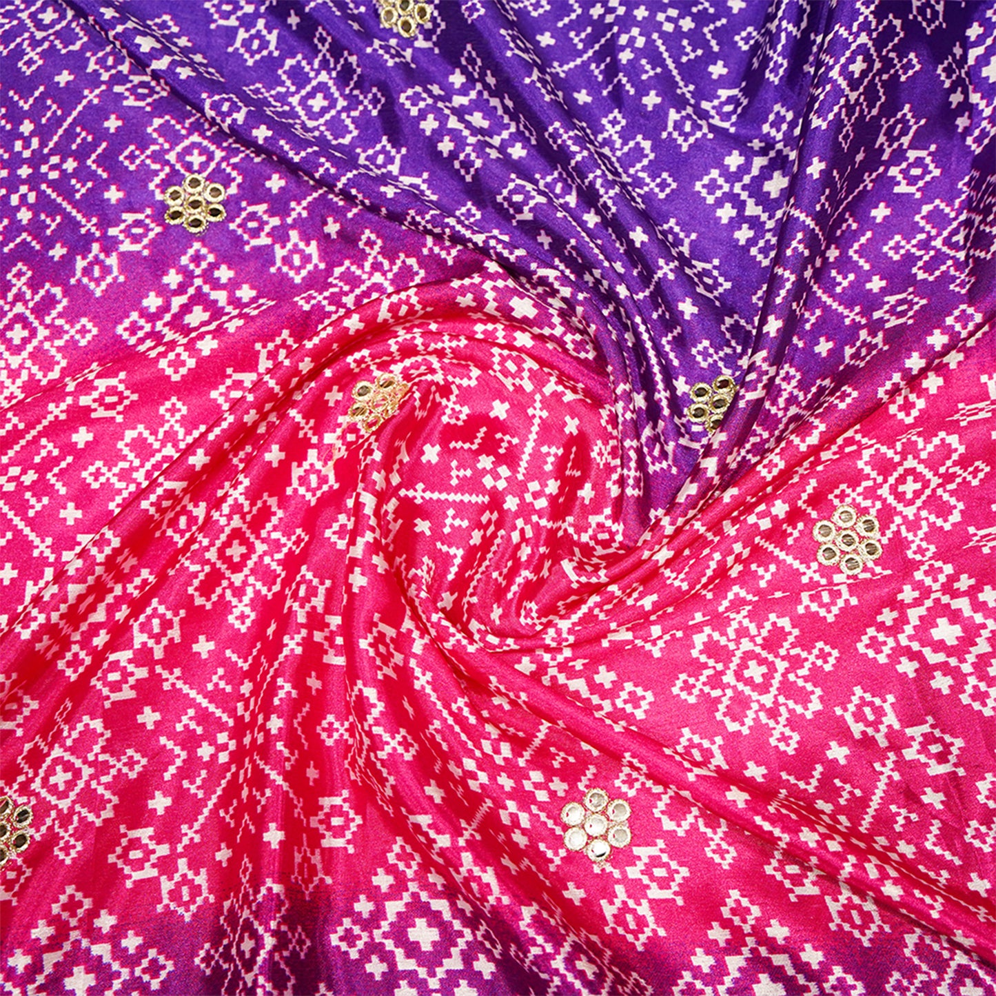 Blue Pink Bandhani Design Italian Crepe Saree