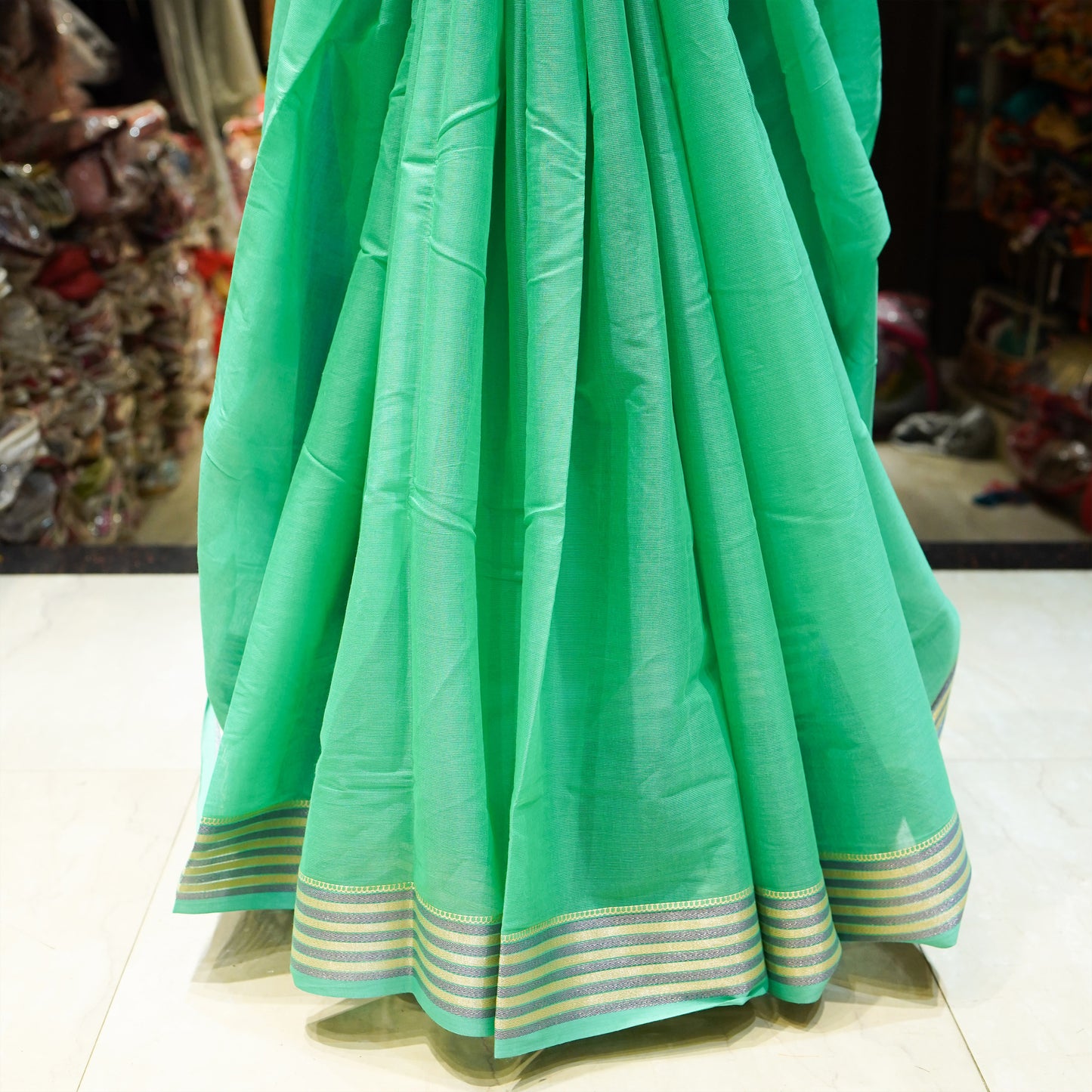 Blue soft cotton saree with zari border