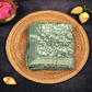 Blue Crepe Saree with Floral Design & Gold Zari Work