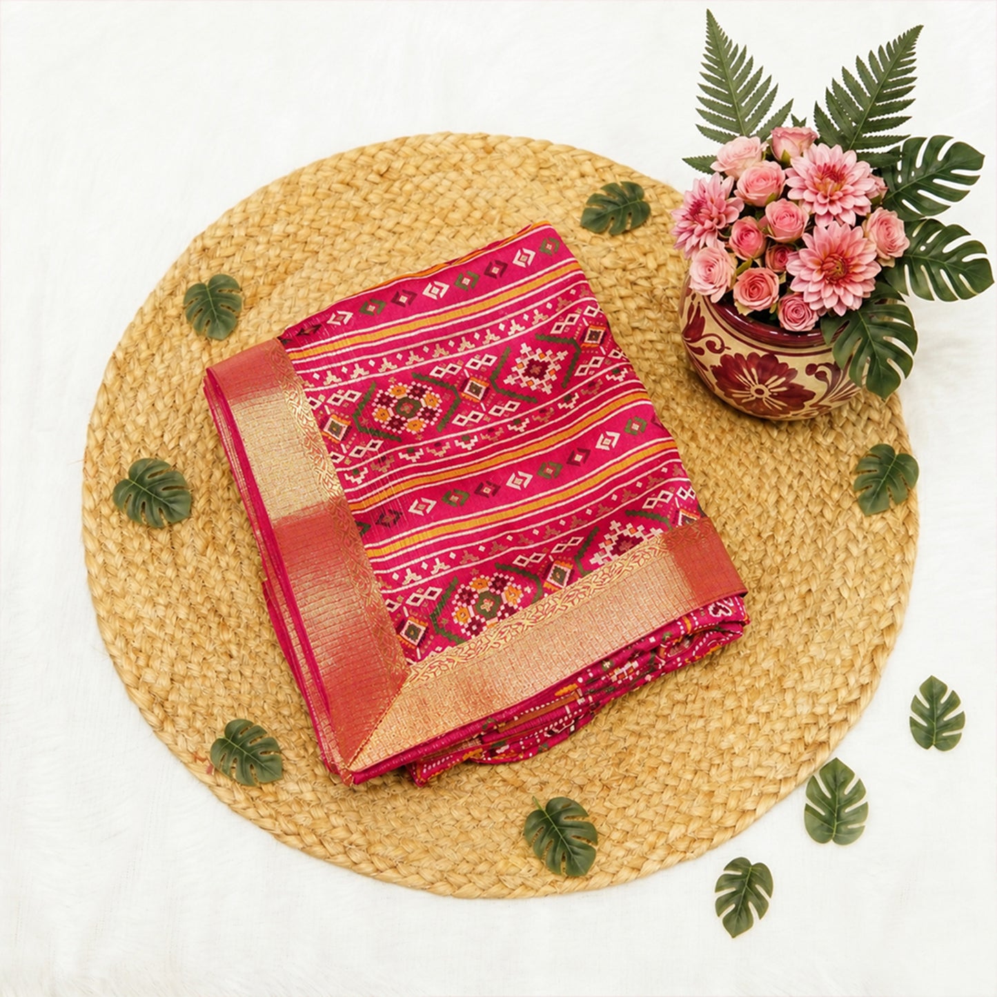 Chiffon crepe saree in Maroon Ghatchola design