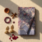 Lilac Blue floral design saree with gold silver zari border