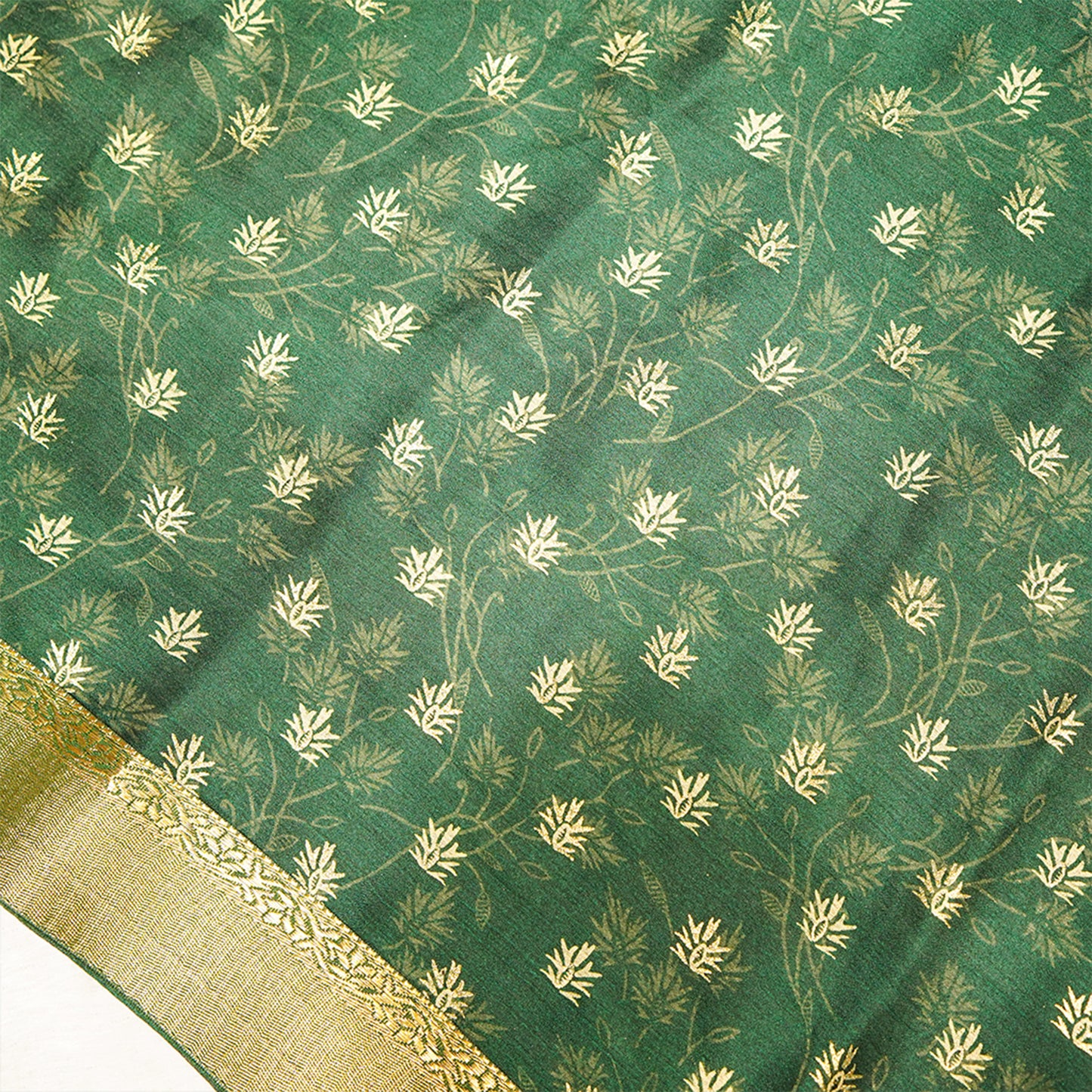 Green Floral Zari Work Chiffon Crepe Saree