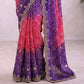 Blue Pink Bandhani Design Italian Crepe Saree