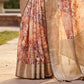 Brown multicolour floral work chiffon saree