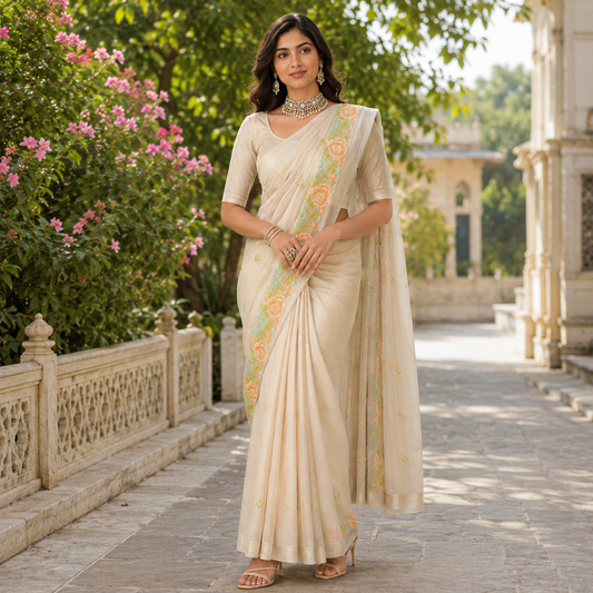 Chikoo cotton linen saree