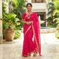 Pink  cotton linen saree with gold zari border
