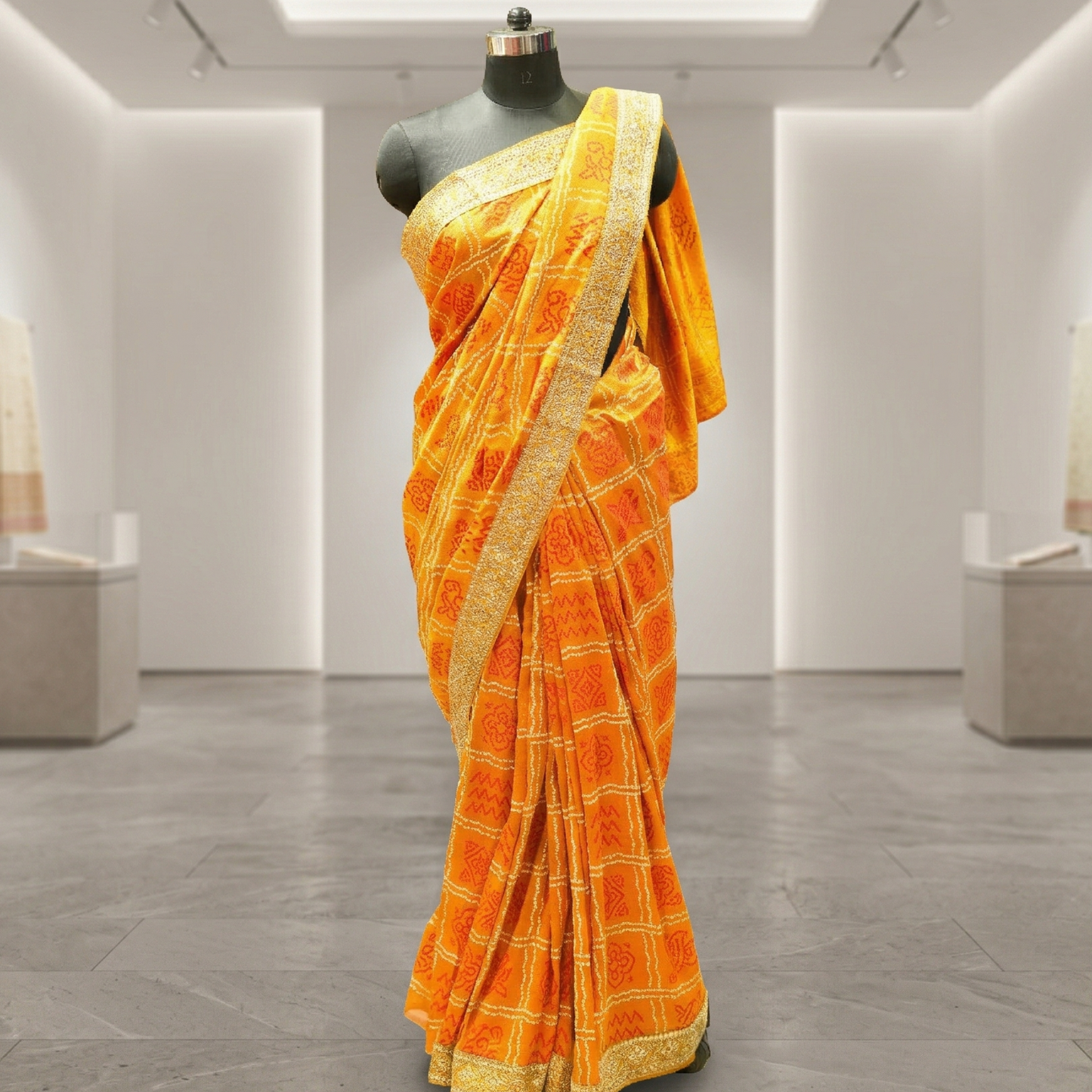 Mustard Yellow Bandhani Saree