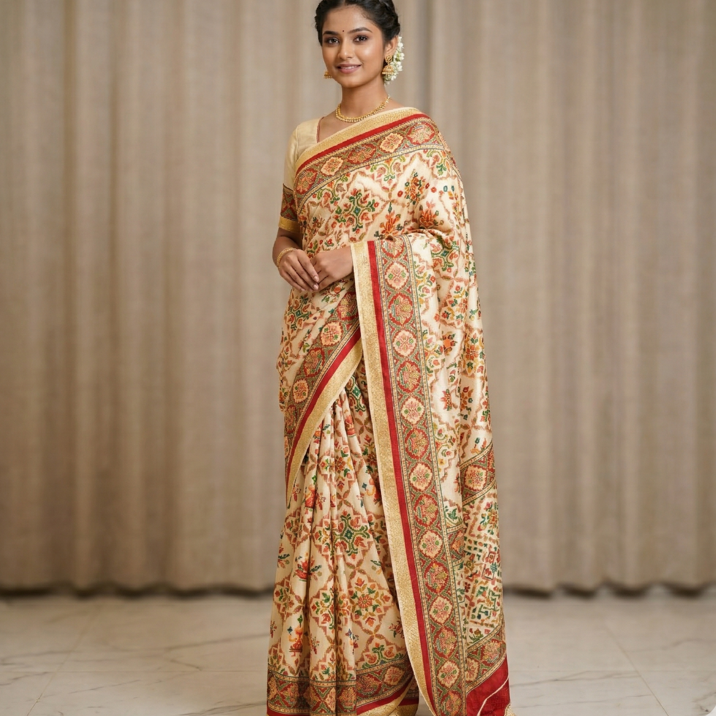 Elegant Ivory Silk Saree