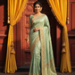 Elegant Mint Green Pure Crepe Silk Saree with Floral Hand Embroidery, Zari Work & Pearl Border