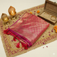 Pink Orange Multicolour Floral Zari Saree