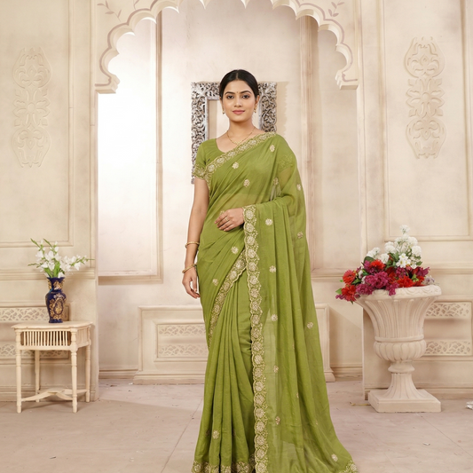 Pista Green Designer Saree
