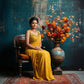 Mustard Yellow Mirror Work Saree with Dupatta | Heavy Embroidered Blouse | Embroidered Pallu with Tassels | Festive Wear